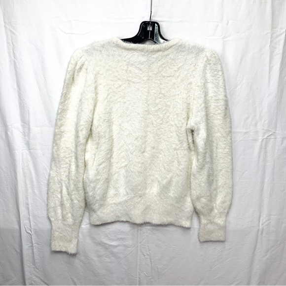 BEBE CREAM RHINESTONE LOGO LONG SLEEVE FUZZY SWEATER Size XL - Picture 3 of 5